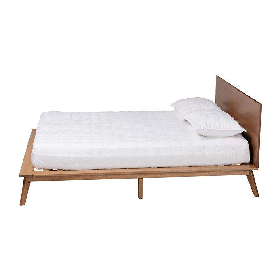 Wheatley Mid-Century Modern Walnut Brown Finished Wood Queen Size Platform Bed. Picture 2