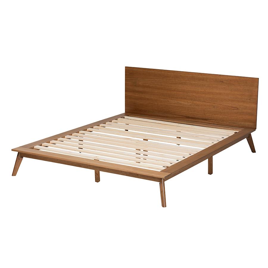 Wheatley Mid-Century Modern Walnut Brown Finished Wood Queen Size Platform Bed. Picture 3