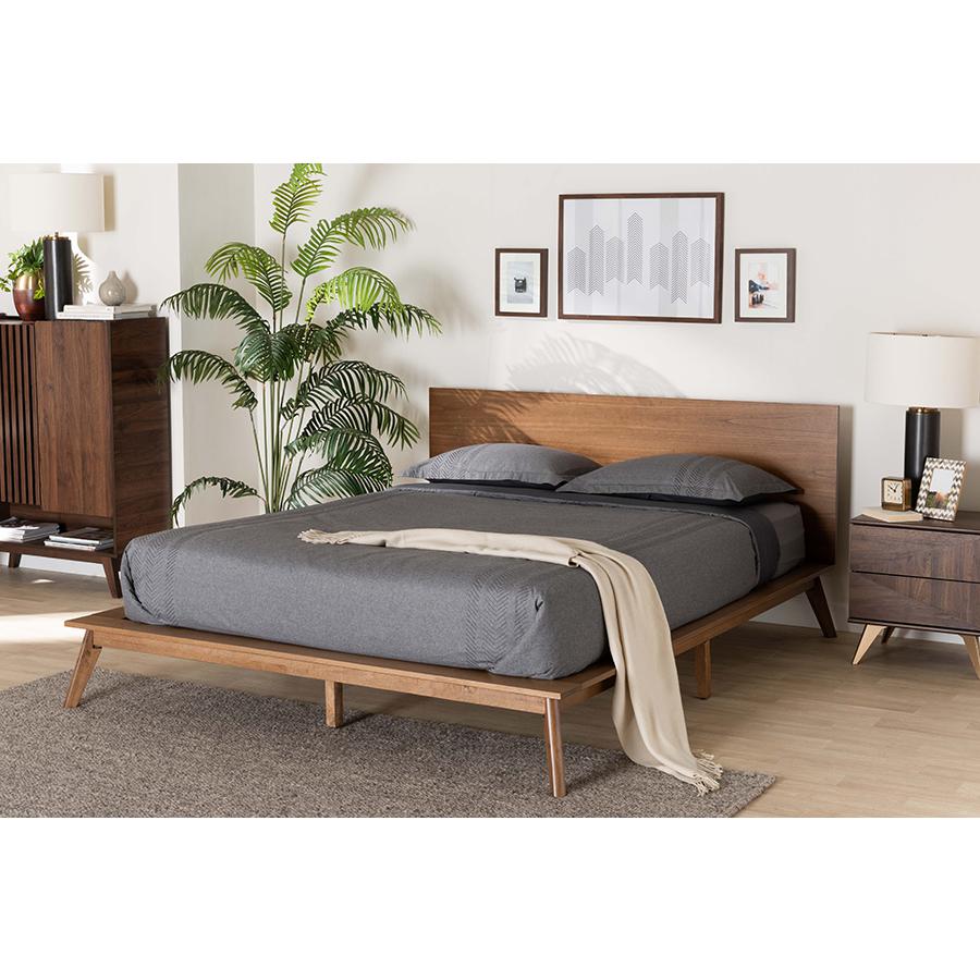 Wheatley Mid-Century Modern Walnut Brown Finished Wood Queen Size Platform Bed. Picture 7