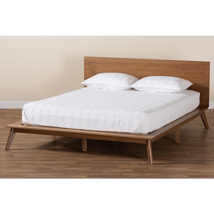 Wheatley Mid-Century Modern Walnut Brown Finished Wood Queen Size Platform Bed. Picture 8