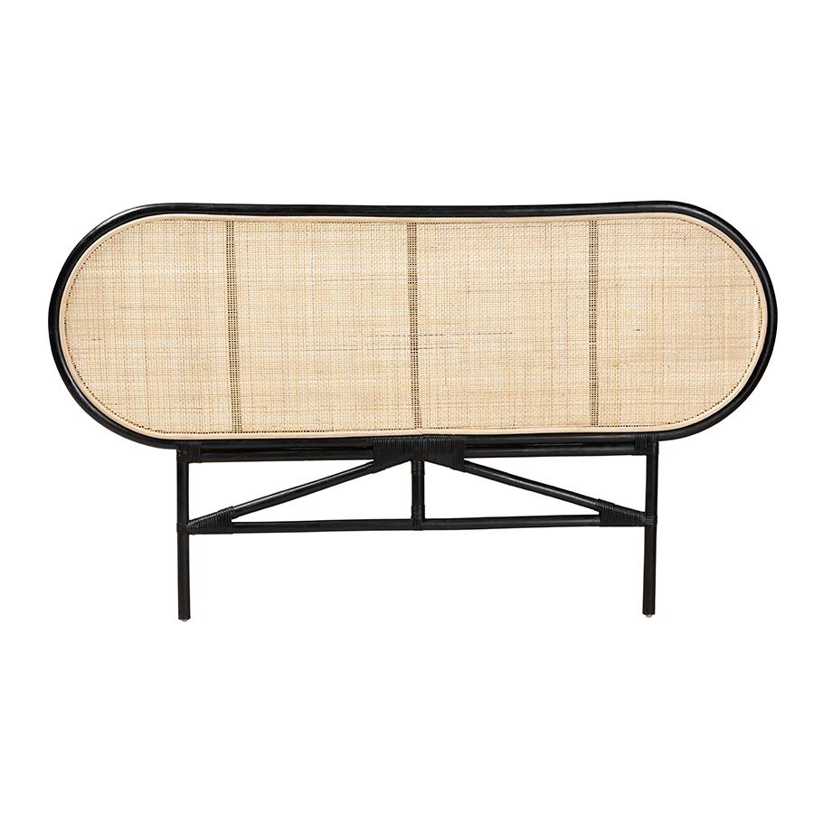 Bohemian Two-Tone Black and Natural Brown Rattan Queen Size Standalone Headboard. Picture 2