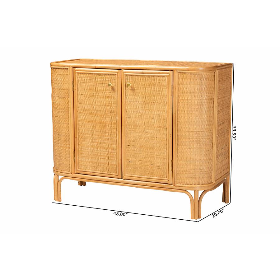 bali & pari Serissa Modern Bohemian Natural Brown Rattan 2-Door Storage Cabinet. Picture 10
