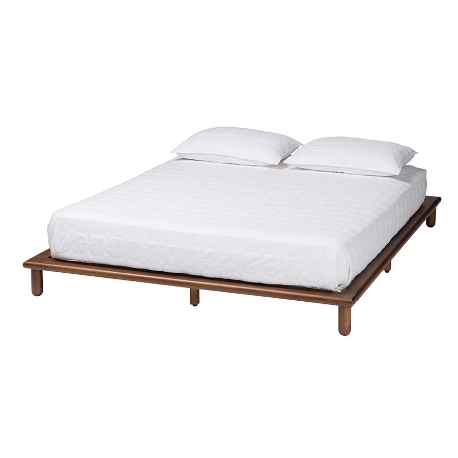 Alivia Mid-Century Modern Walnut Brown Finished Wood King Size Bed Frame. Picture 1