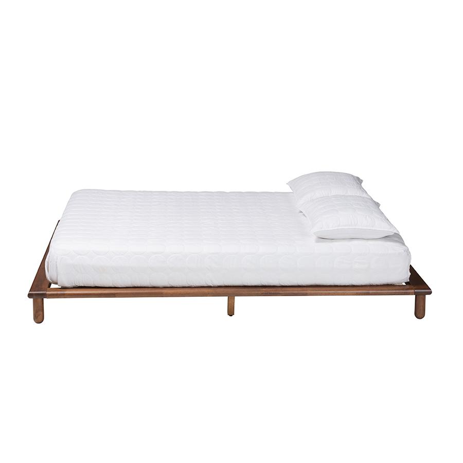 Alivia Mid-Century Modern Walnut Brown Finished Wood King Size Bed Frame. Picture 2