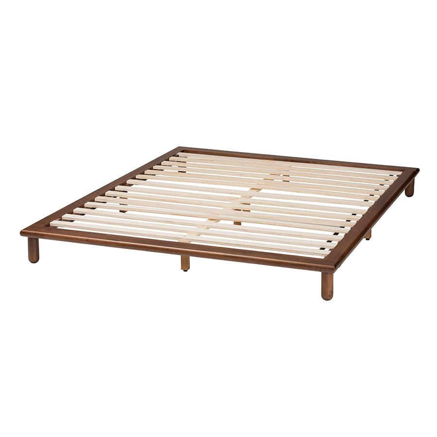 Alivia Mid-Century Modern Walnut Brown Finished Wood King Size Bed Frame. Picture 3
