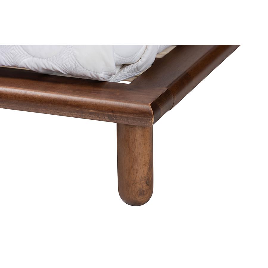 Alivia Mid-Century Modern Walnut Brown Finished Wood King Size Bed Frame. Picture 4