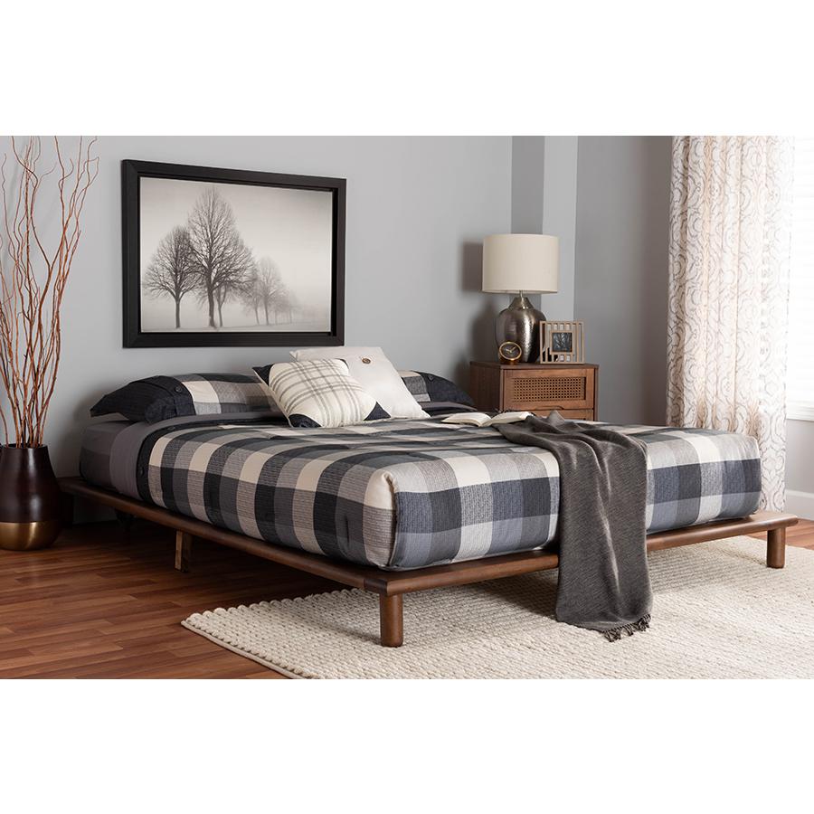 Alivia Mid-Century Modern Walnut Brown Finished Wood King Size Bed Frame. Picture 6