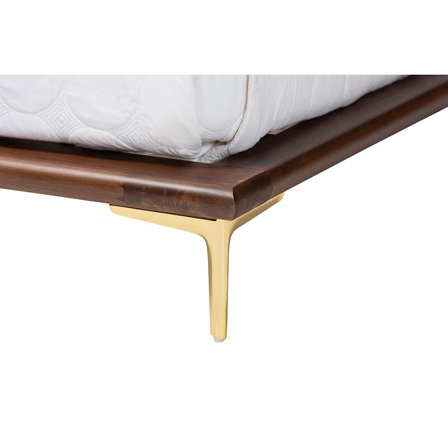 Transitional Walnut Brown Finished Wood and Gold Metal King Size Bed Frame. Picture 4