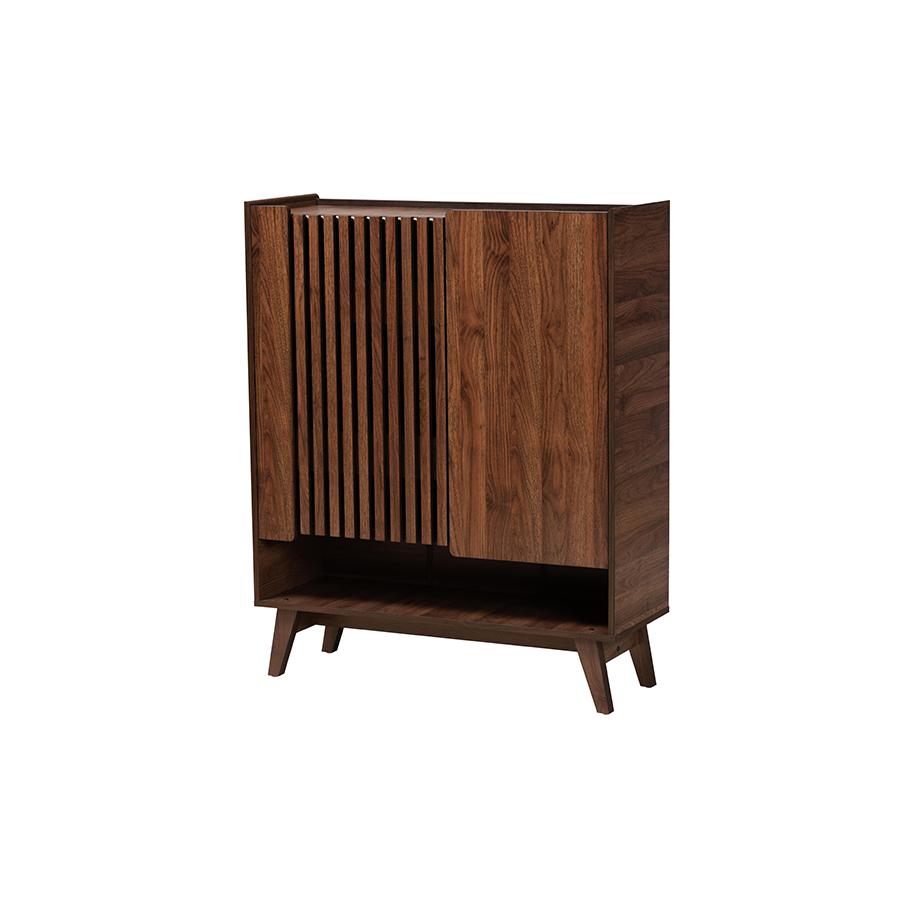 Baxton Studio Paricia Mid-Century Modern Walnut Brown Finished Wood Shoe Cabinet. Picture 1