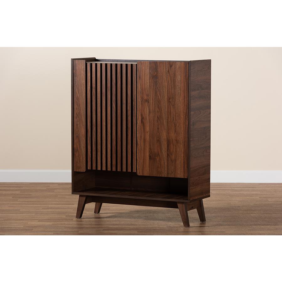 Baxton Studio Paricia Mid-Century Modern Walnut Brown Finished Wood Shoe Cabinet. Picture 11