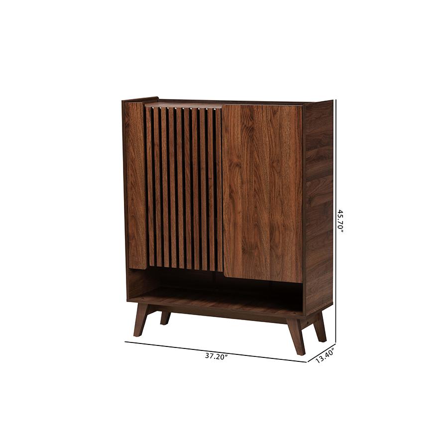 Baxton Studio Paricia Mid-Century Modern Walnut Brown Finished Wood Shoe Cabinet. Picture 12