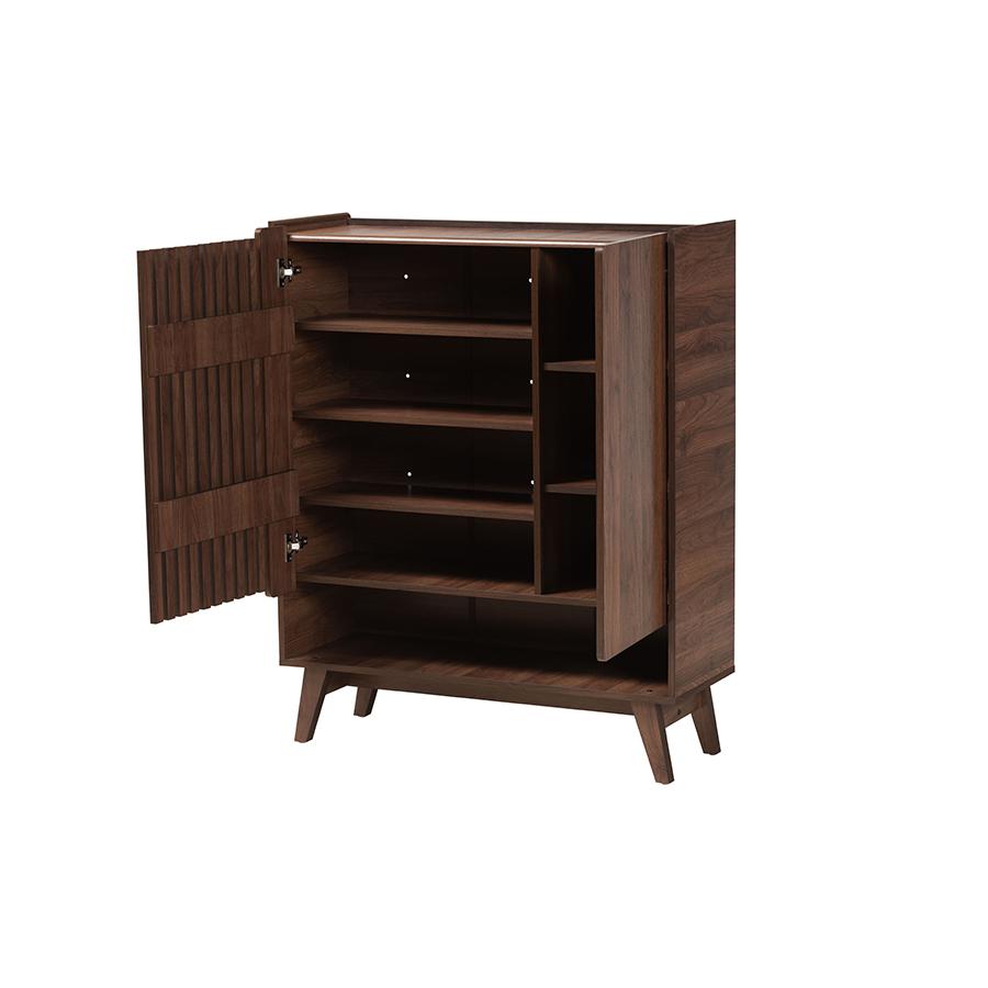 Baxton Studio Paricia Mid-Century Modern Walnut Brown Finished Wood Shoe Cabinet. Picture 2