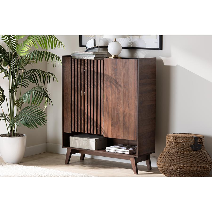 Baxton Studio Paricia Mid-Century Modern Walnut Brown Finished Wood Shoe Cabinet. Picture 9