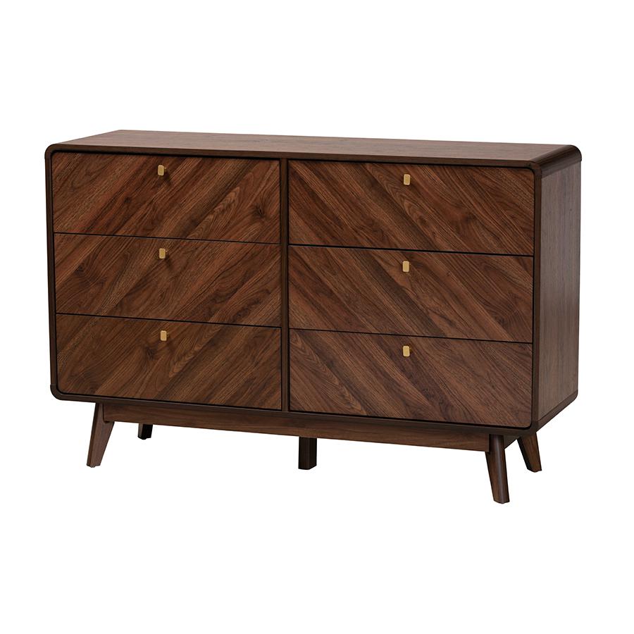 Transitional Walnut Brown Finished Wood 6-Drawer Dresser. Picture 1