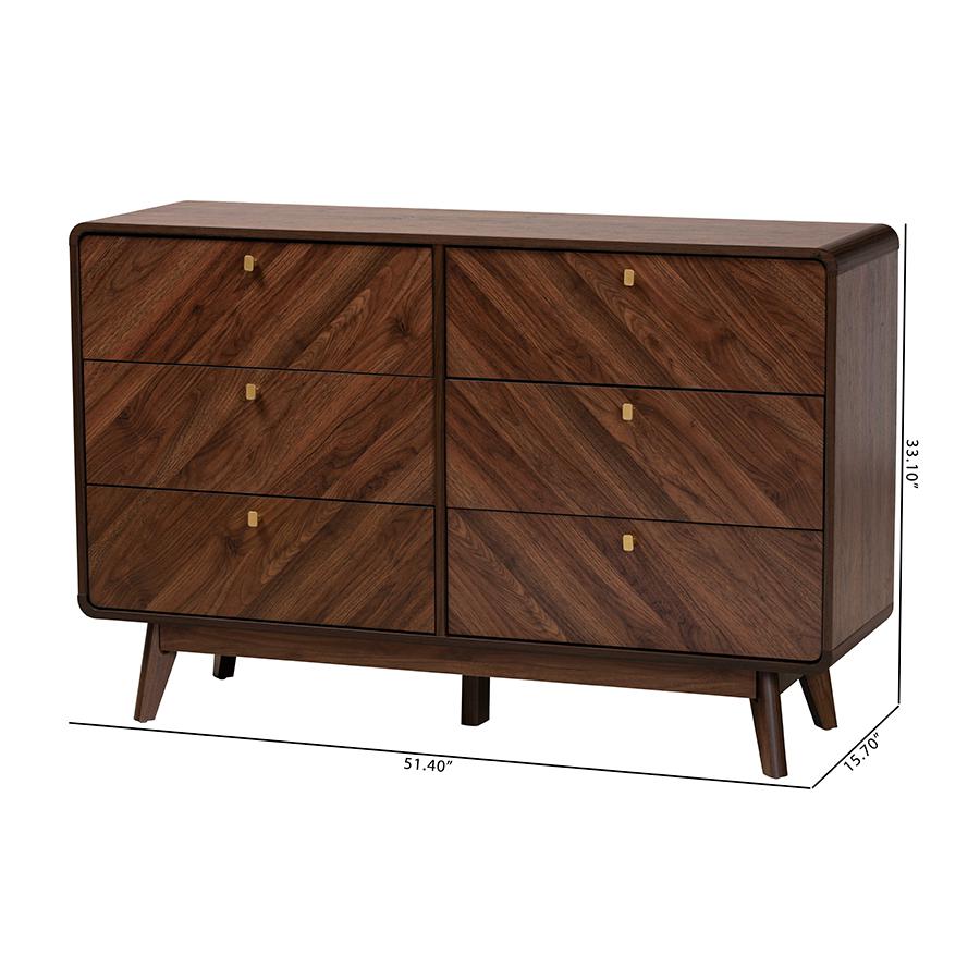 Transitional Walnut Brown Finished Wood 6-Drawer Dresser. Picture 10