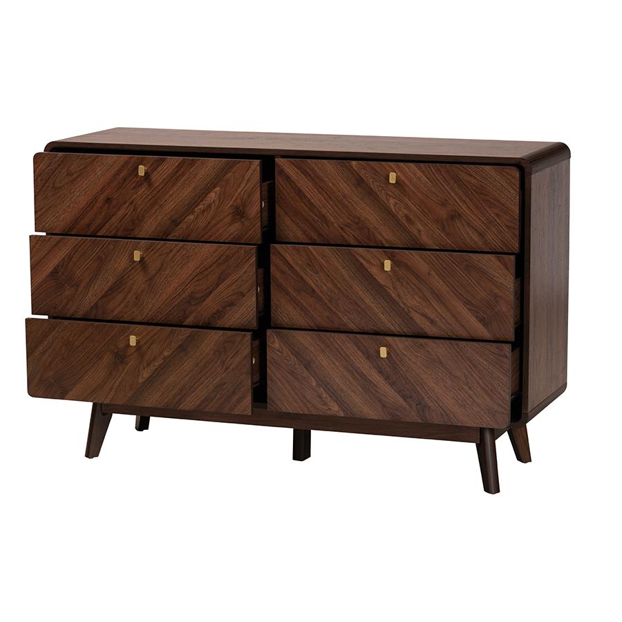 Transitional Walnut Brown Finished Wood 6-Drawer Dresser. Picture 2