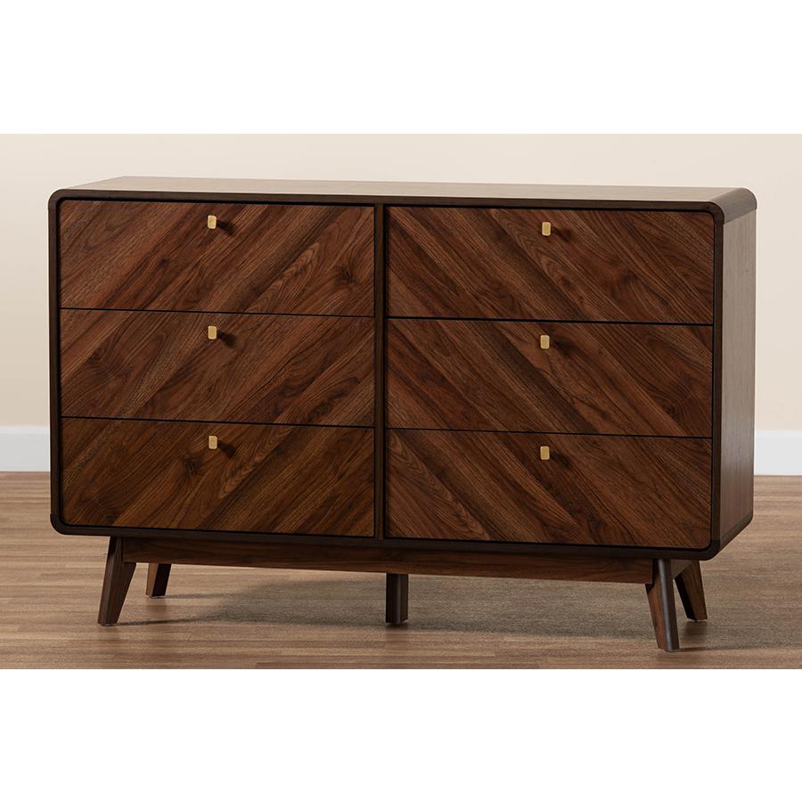 Transitional Walnut Brown Finished Wood 6-Drawer Dresser. Picture 9