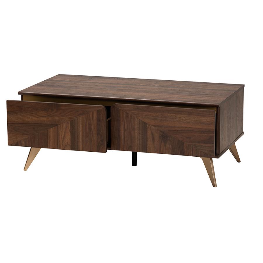 Transitional Walnut Brown Finished Wood 2-Drawer Coffee Table. Picture 2