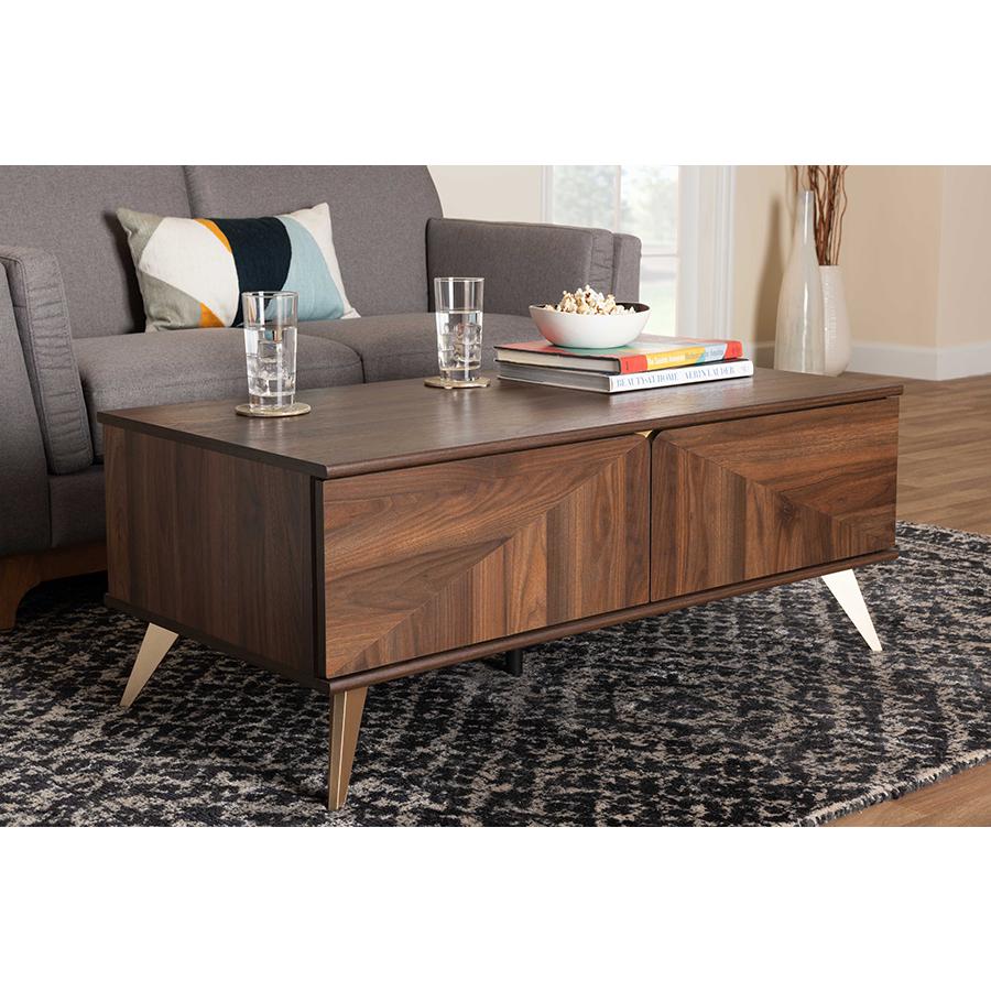 Transitional Walnut Brown Finished Wood 2-Drawer Coffee Table. Picture 8