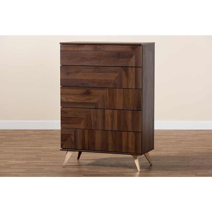 Transitional Walnut Brown Finished Wood 5-Drawer Storage Chest. Picture 9