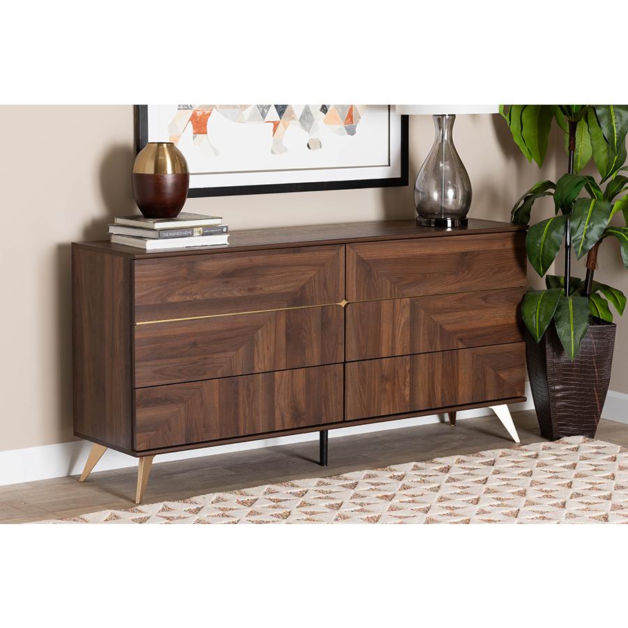 Transitional Walnut Brown Finished Wood 6-Drawer Dresser. Picture 8
