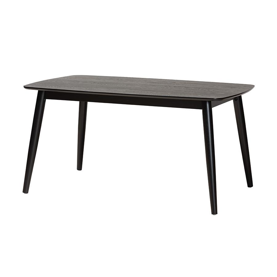 Baxton Studio Flora Mid-Century Modern Black Finished Wood Dining Table. Picture 1