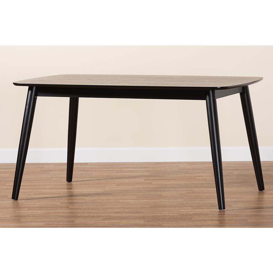 Baxton Studio Flora Mid-Century Modern Black Finished Wood Dining Table. Picture 8