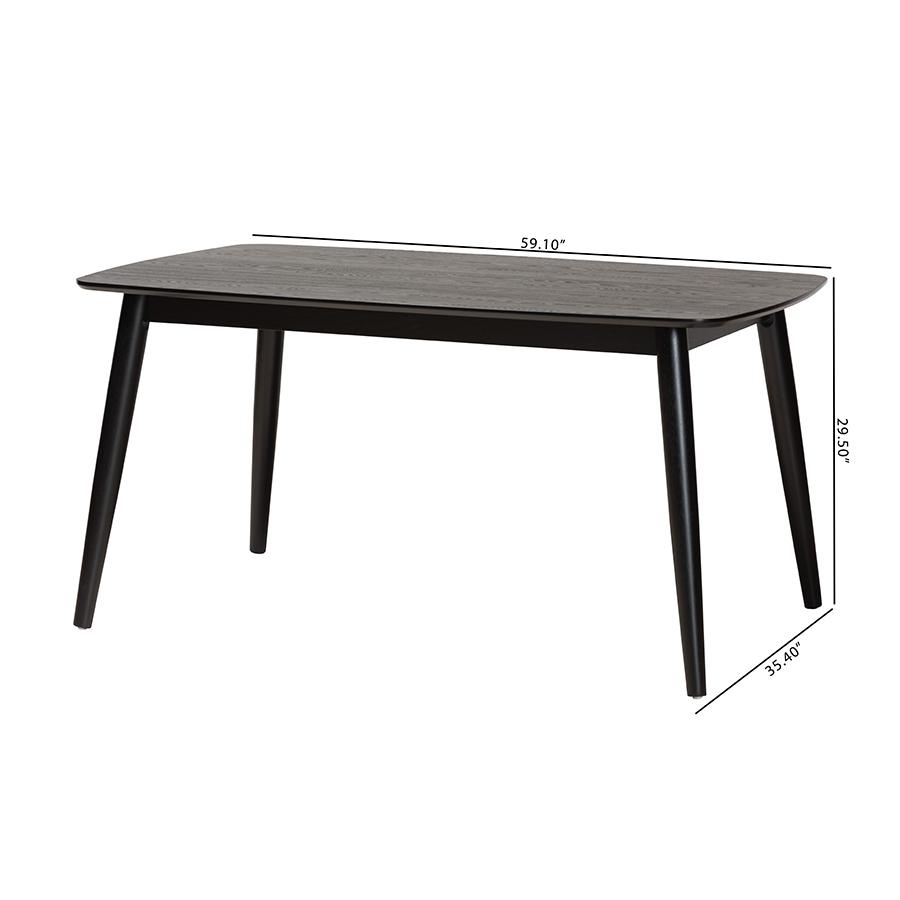 Baxton Studio Flora Mid-Century Modern Black Finished Wood Dining Table. Picture 9