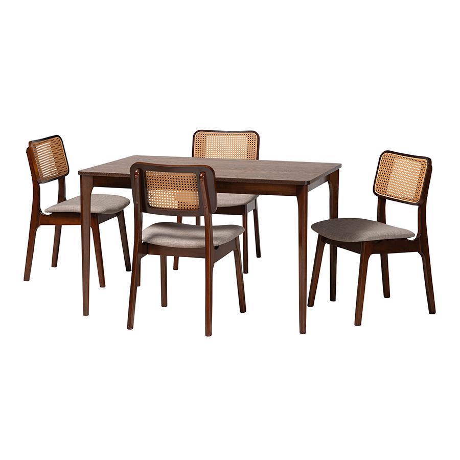 Grey Fabric and Walnut Brown Finished Wood 5-Piece Dining Set. Picture 1
