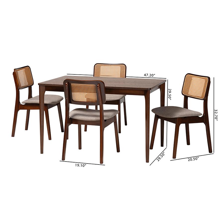 Grey Fabric and Walnut Brown Finished Wood 5-Piece Dining Set. Picture 10