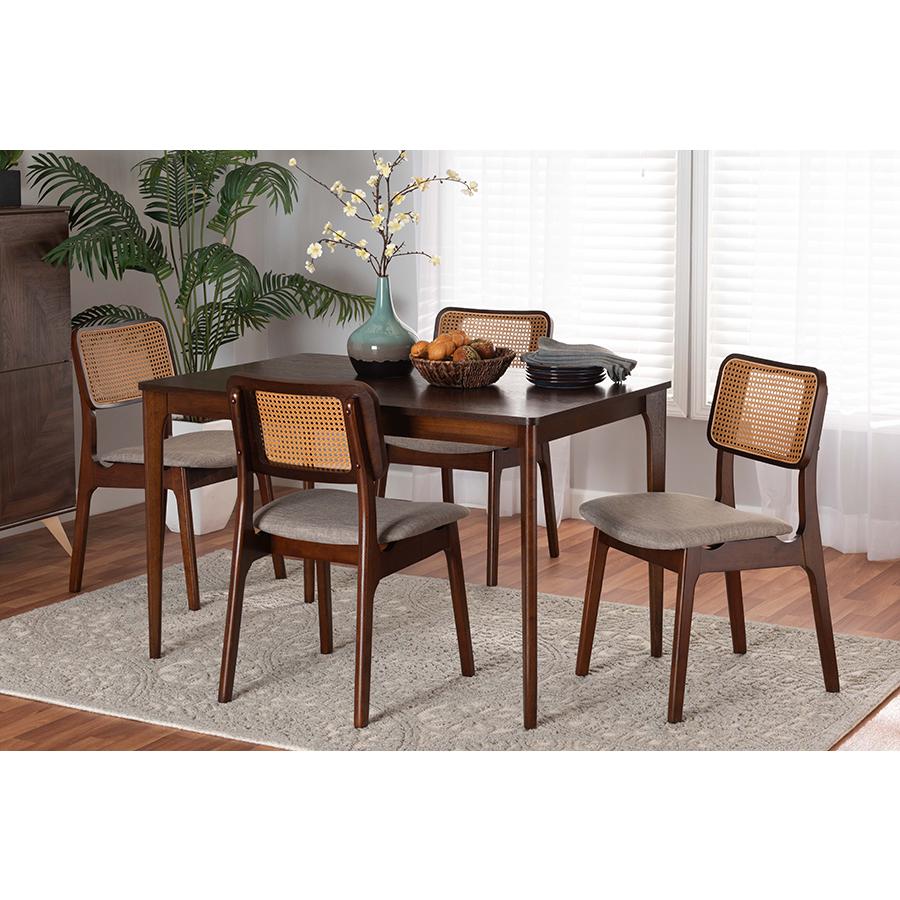 Grey Fabric and Walnut Brown Finished Wood 5-Piece Dining Set. Picture 8