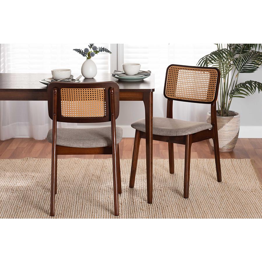 Grey Fabric and Walnut Brown Finished Wood 2-Piece Dining Chair Set. Picture 7