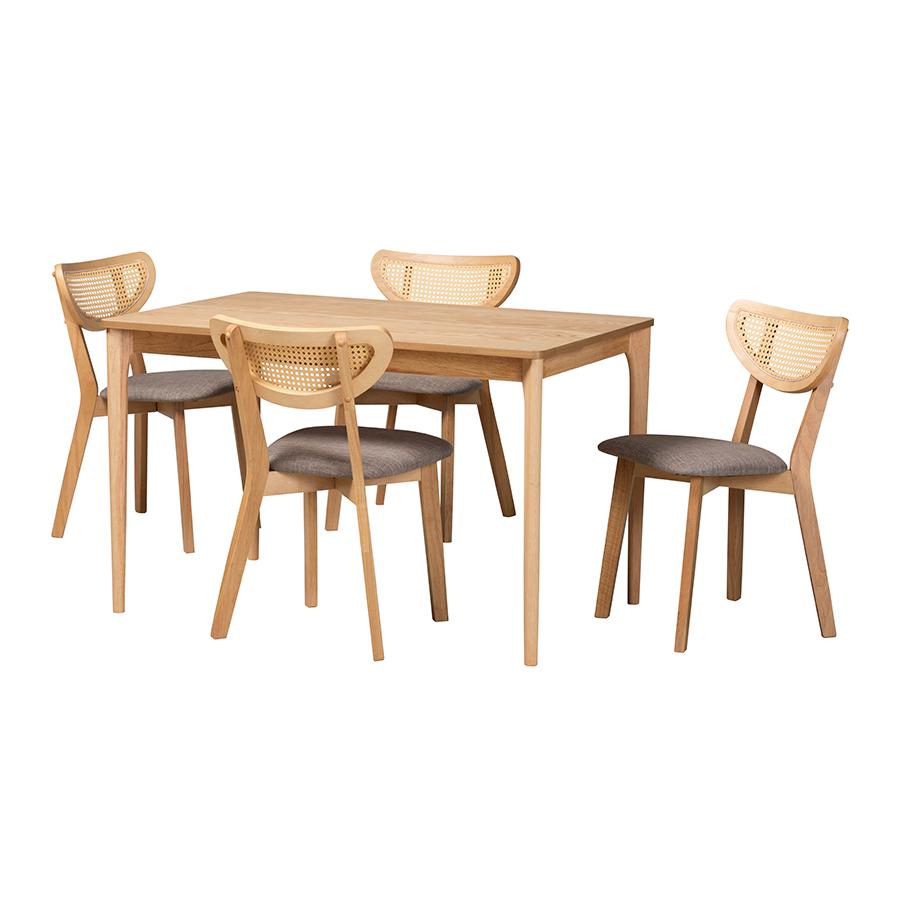 Grey Fabric and Natural Oak Finished Wood 5-Piece Dining Set. Picture 1