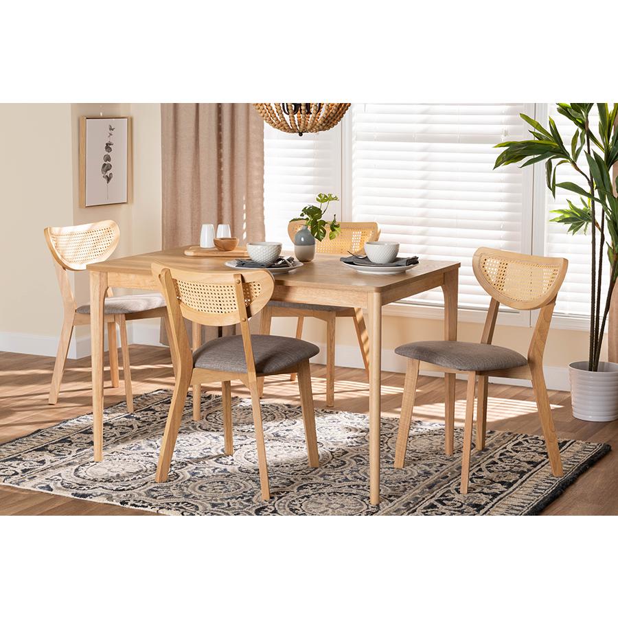 Grey Fabric and Natural Oak Finished Wood 5-Piece Dining Set. Picture 8