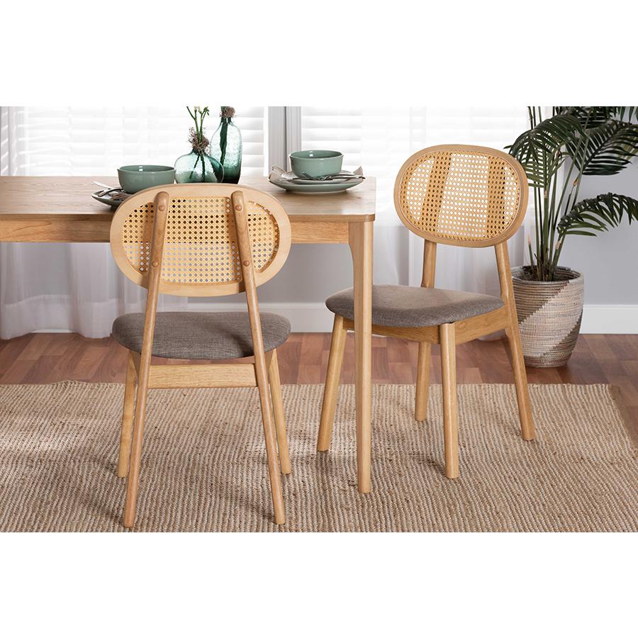 Grey Fabric and Natural Oak Finished Wood 2-Piece Dining Chair Set. Picture 7