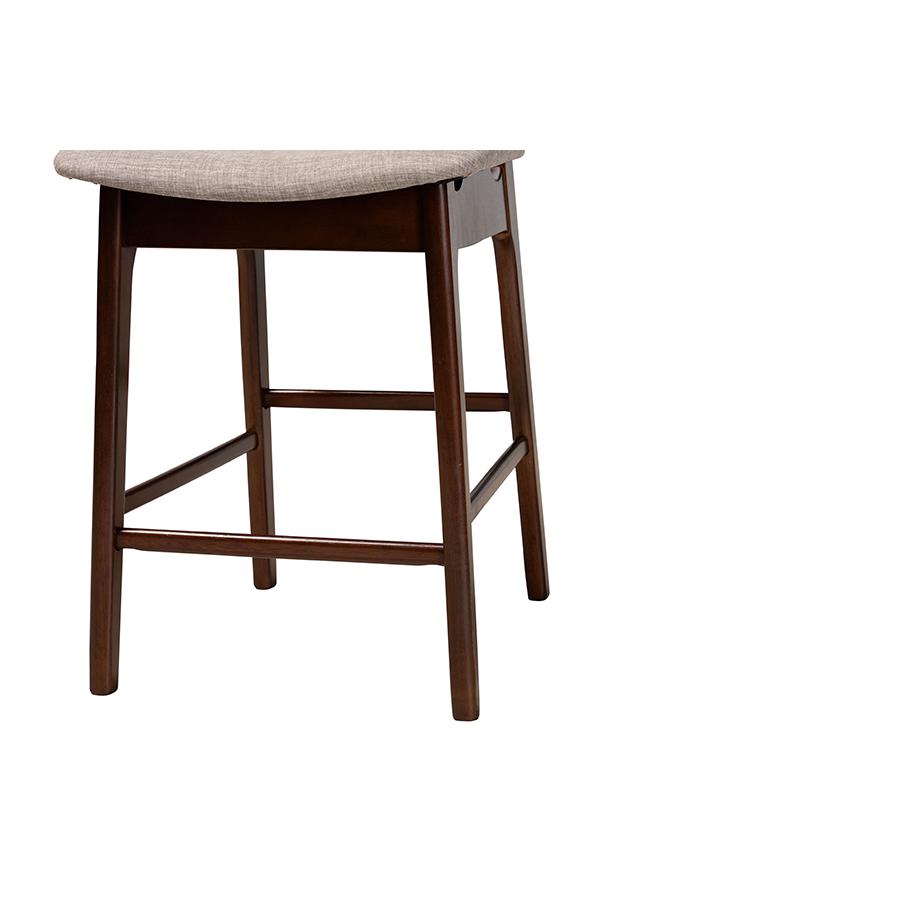Grey Fabric and Walnut Brown Finished Wood 2-Piece Counter Stool Set. Picture 5