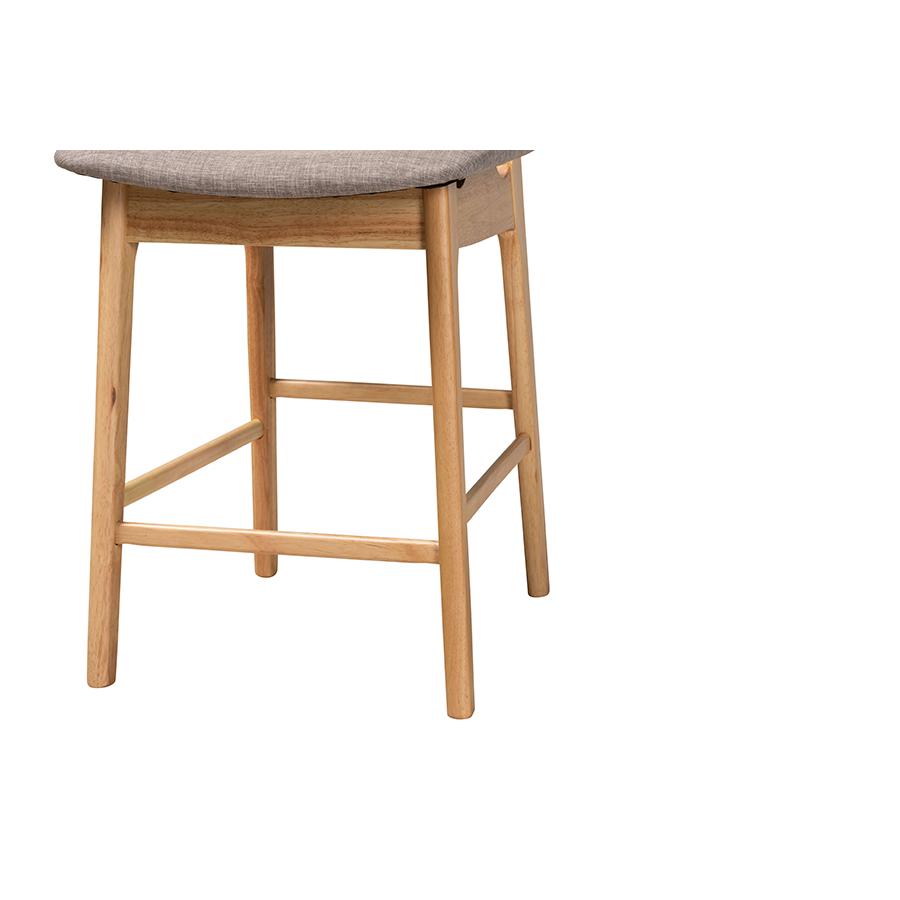 Grey Fabric and Natural Oak Finished Wood 2-Piece Counter Stool Set. Picture 5