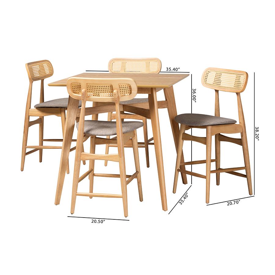 Grey Fabric and Natural Oak Finished Wood 5-Piece Pub Set. Picture 10