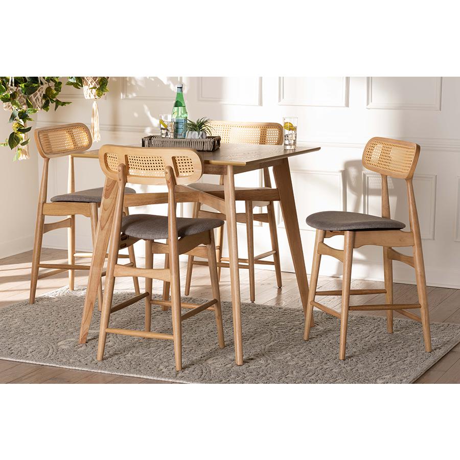 Grey Fabric and Natural Oak Finished Wood 5-Piece Pub Set. Picture 8
