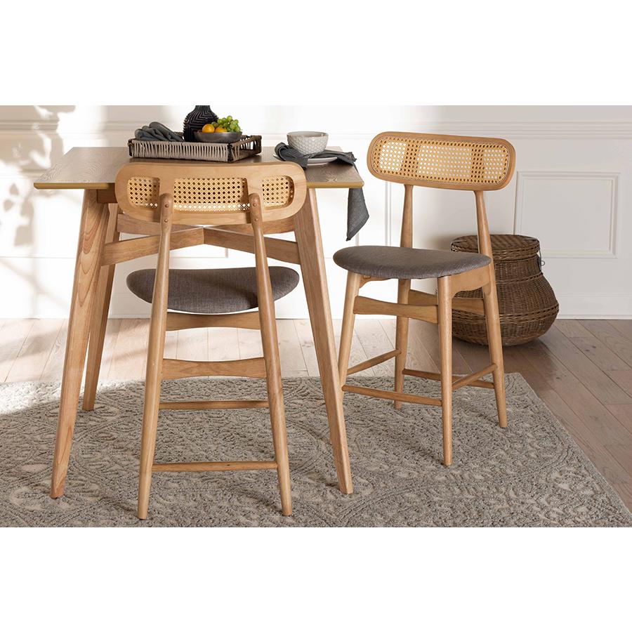 Grey Fabric and Natural Oak Finished Wood 2-Piece Counter Stool Set. Picture 7