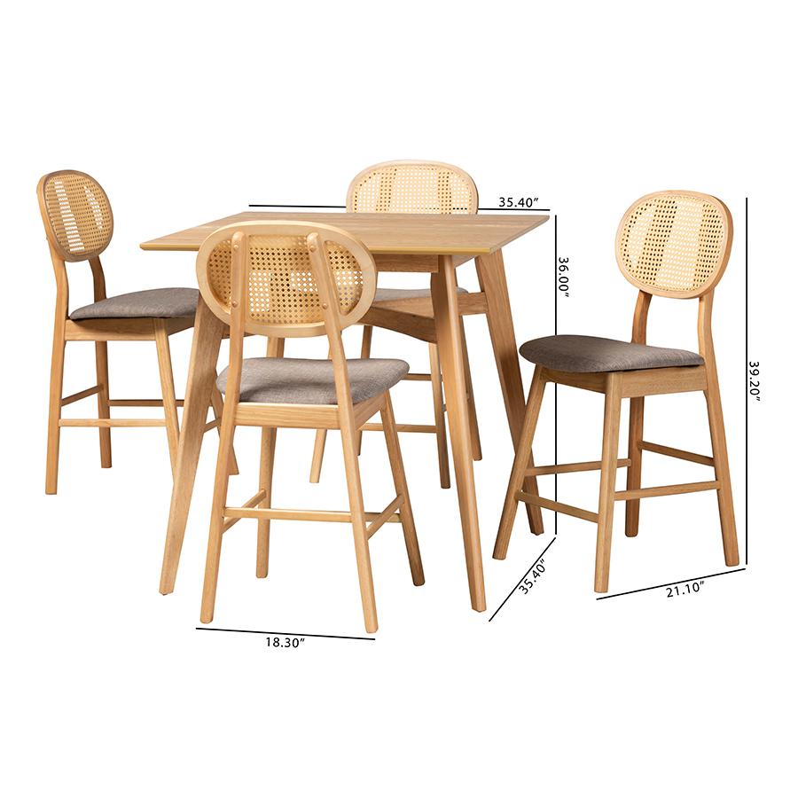 Grey Fabric and Natural Oak Finished Wood 5-Piece Pub Set. Picture 10