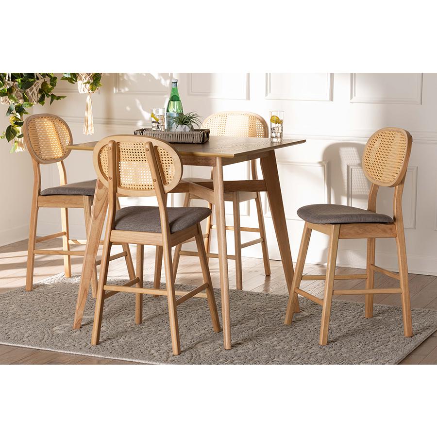 Grey Fabric and Natural Oak Finished Wood 5-Piece Pub Set. Picture 8