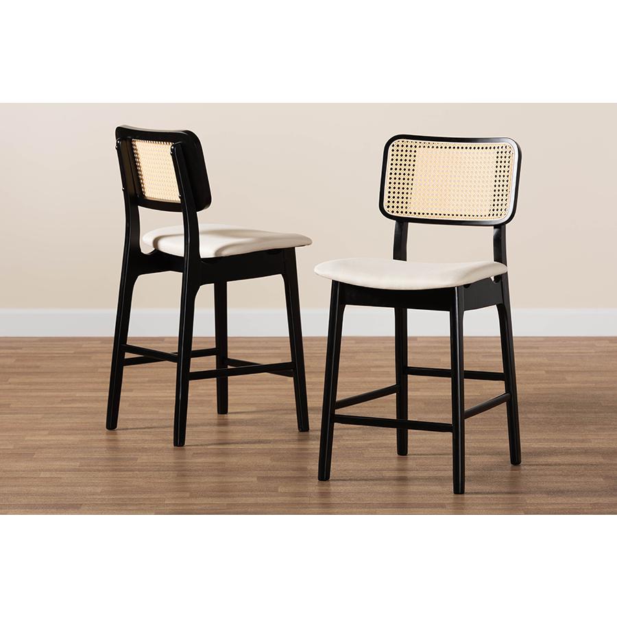 Cream Fabric and Black Finished Wood 2-Piece Counter Stool Set. Picture 8