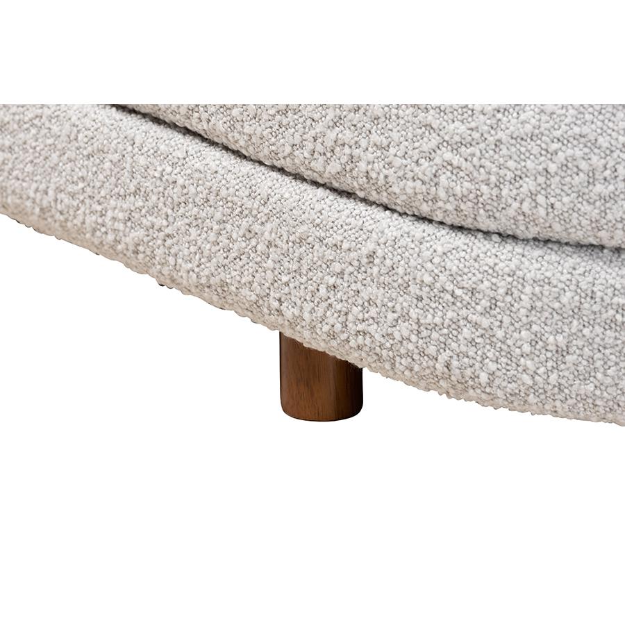 Japandi Light Grey Boucle Fabric and Walnut Brown Finished Wood Storage Bench. Picture 5