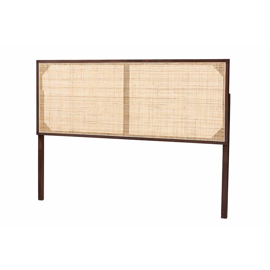 Bohemian Dark Brown Finished Bayur Wood and Natural Rattan Queen Size Headboard. Picture 1