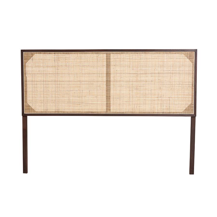 Bohemian Dark Brown Finished Bayur Wood and Natural Rattan Queen Size Headboard. Picture 2