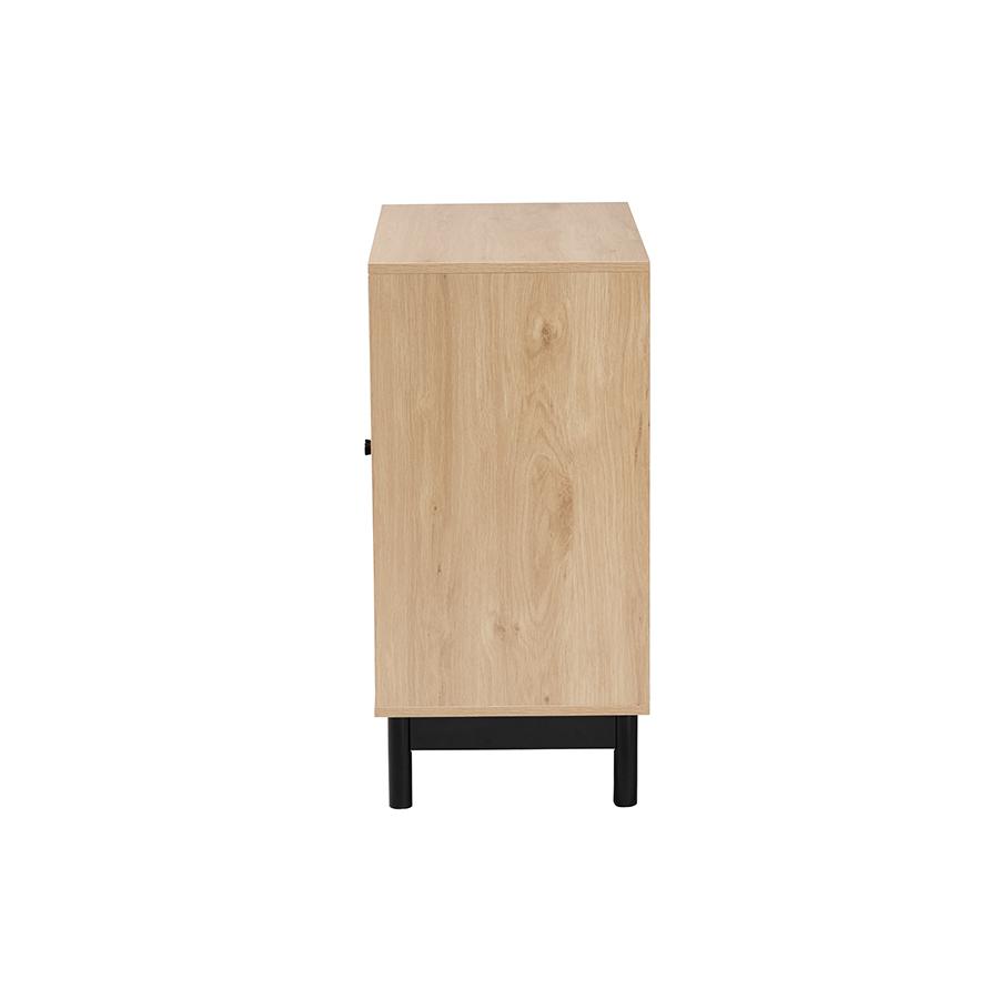 Cherelle Mid-Century Modern Light Brown and Black 2-Door Storage Cabinet. Picture 4