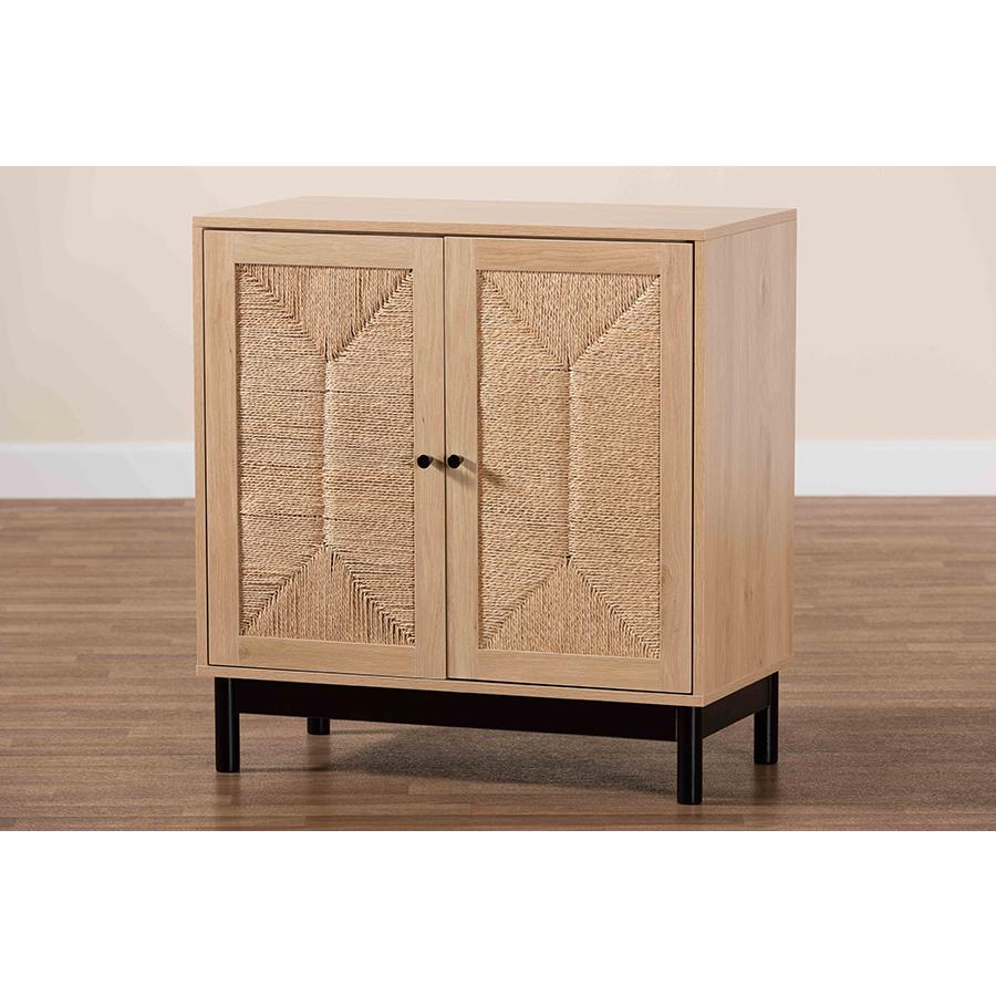 Cherelle Mid-Century Modern Light Brown and Black 2-Door Storage Cabinet. Picture 9