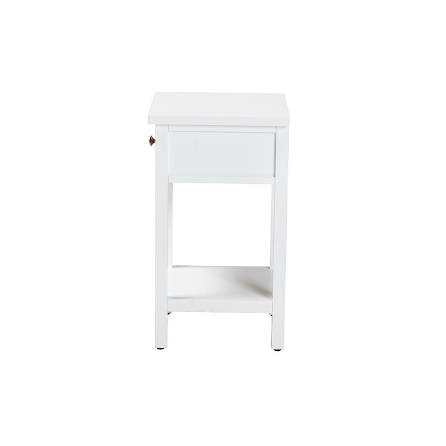 Yelena Classic and Traditional White Finished Wood 1-Drawer End Table. Picture 4