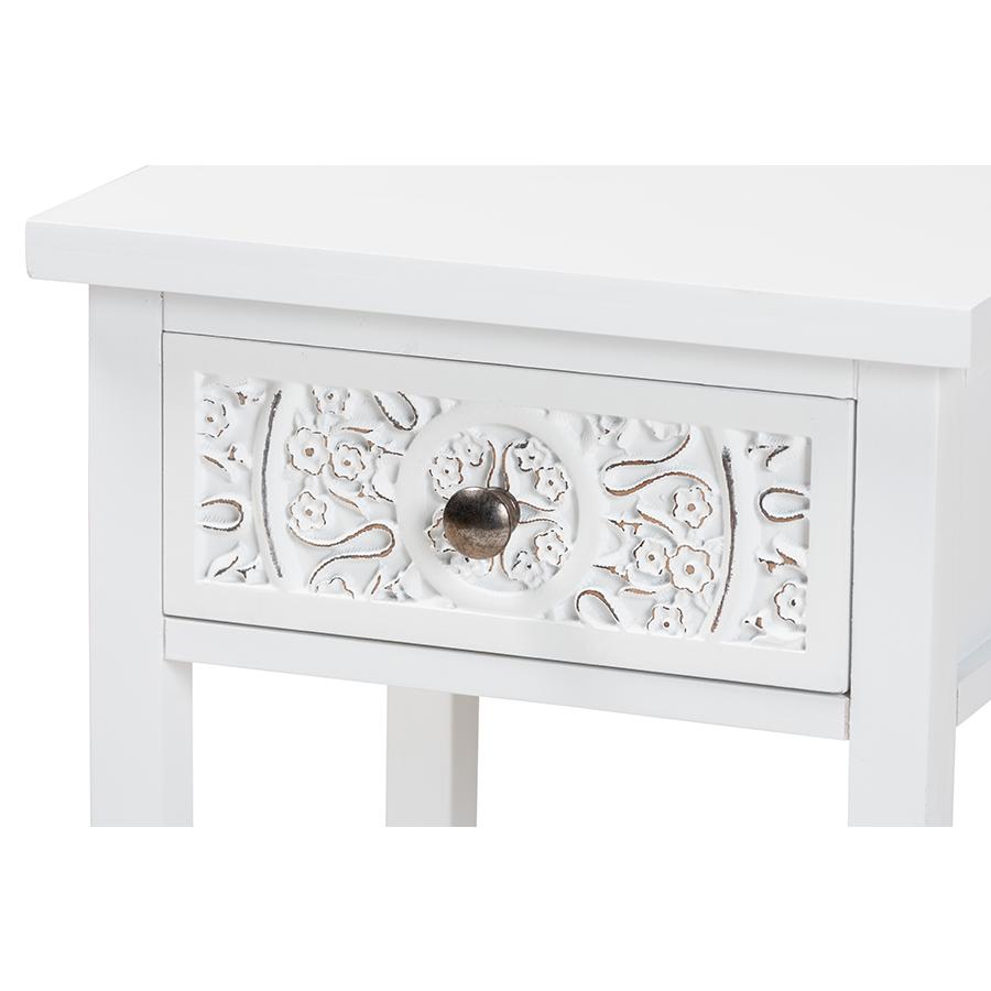 Yelena Classic and Traditional White Finished Wood 1-Drawer End Table. Picture 5